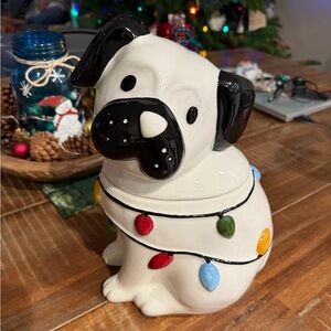 Ceramic Pug Cookie Jar with Christmas Colorful Lights Wondershop
